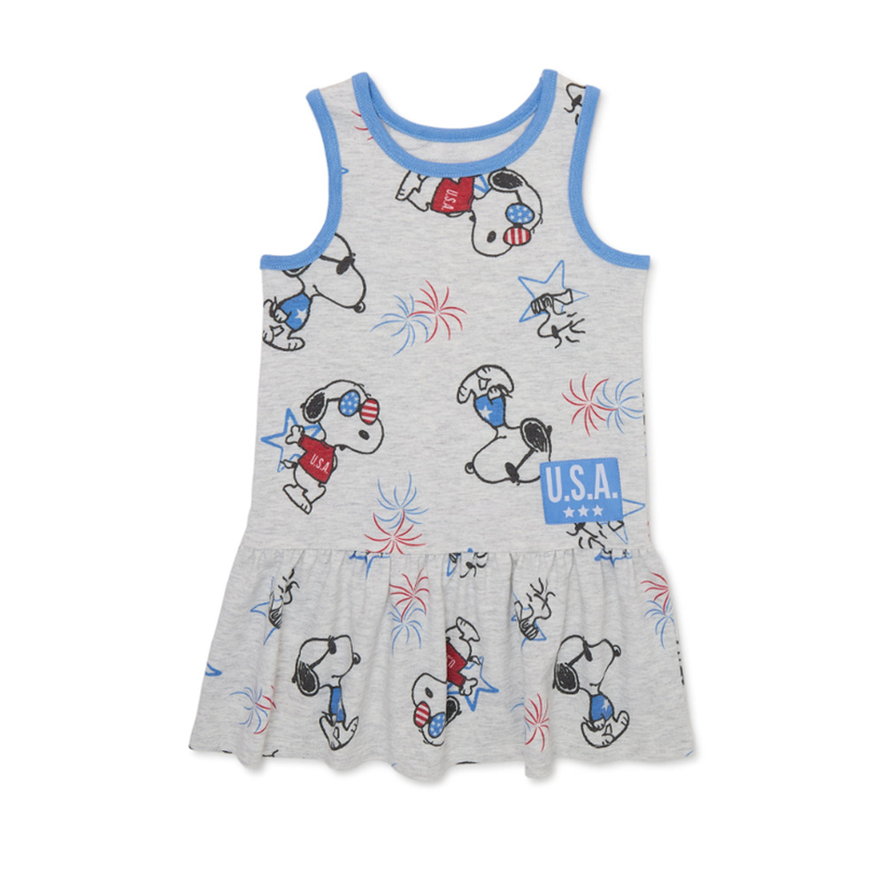 12 Months Snoopy Peanuts USA todder grey dress red white blue 4th july patriotic